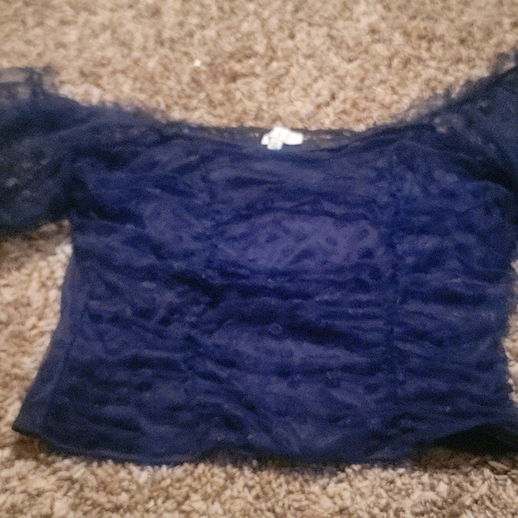 Blue floral ruched puff sleeve top - Picture 1 of 2